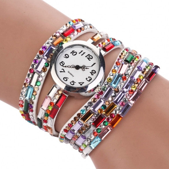 Hot Fashion Women Retro Beads Synthetic Leather Strap Watch Bracelet Wristwatch - Meet Yours Fashion - 9