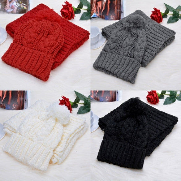 New Fashion Girl's Winter Cap Warm Woolen Blend Knitted Hat&Scarf