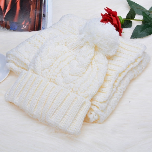 New Fashion Girl's Winter Cap Warm Woolen Blend Knitted Hat&Scarf