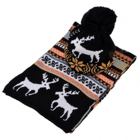 Stylish New Women's Ladies Sweet Deer Pattern Winter Warm Thickening Knitted Long Scarf Shawl + Ski Hat Set