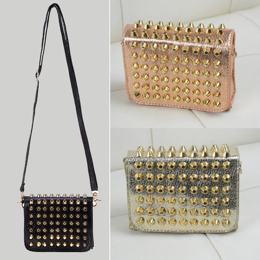 New Fashion Women Lady Girl Simple Rivet Retro Shoulder Bag Handbag Packets Bag