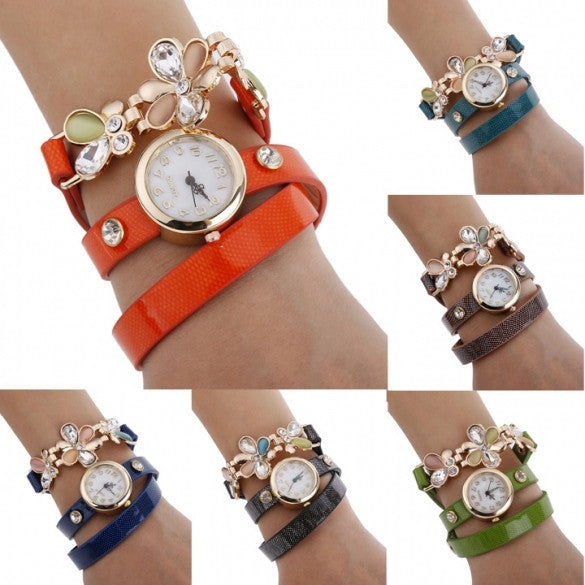 New Fashion Women's Flower Sling Chain Watch Wrap Circle Button Wristwatch