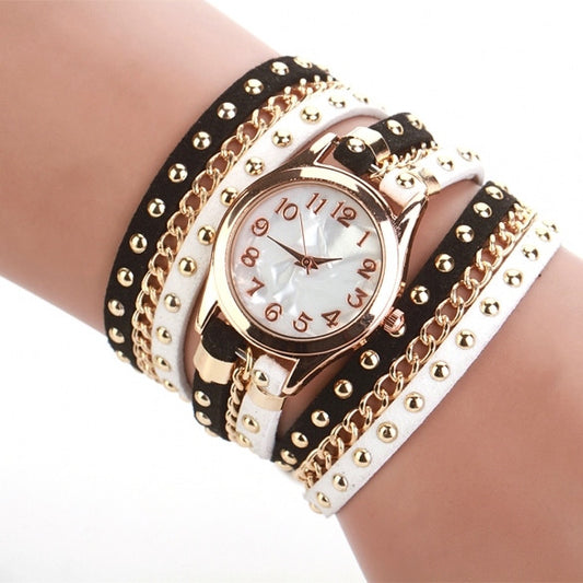 New Fashion Women's Three Strap Chain Watch Wrap Circle Wristwatch