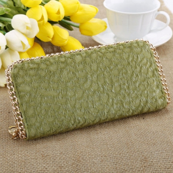 New Women Ladies Metal Chain Clutch Purse Handbag Card Case Long Wallet