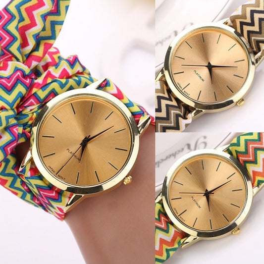 Hot Fashion Women's Cloth Band Quartz Analog Bracelet Design Wrist Watch