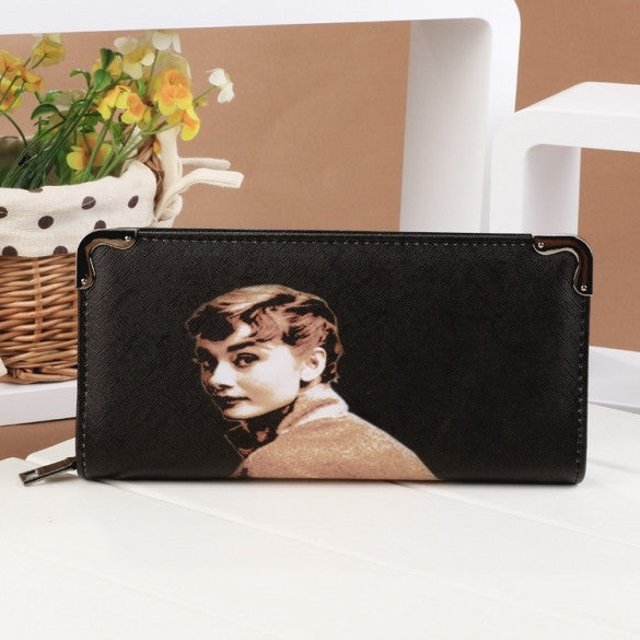 New Fashion European Style Portrait Pattern Women Lady Zip Design Purse Long Wallet