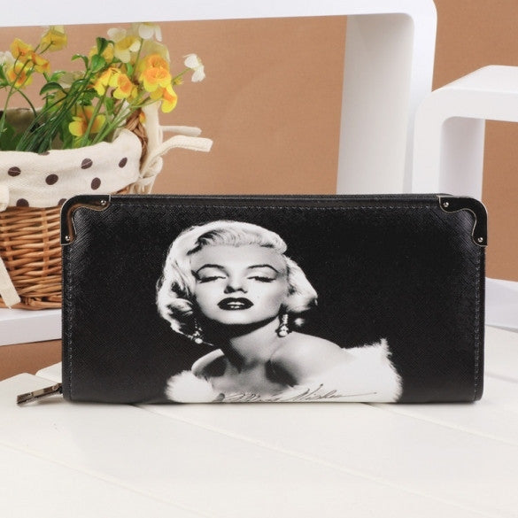 New Fashion European Style Portrait Pattern Women Lady Zip Design Purse Long Wallet