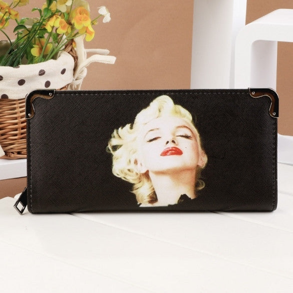 New Fashion European Style Portrait Pattern Women Lady Zip Design Purse Long Wallet