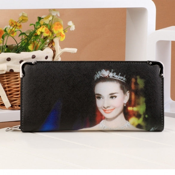 New Fashion European Style Portrait Pattern Women Lady Zip Design Purse Long Wallet