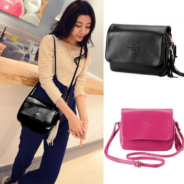 New Korean Fashion Women's Synthetic Leather Tassel Small Size Cross Shoulder Bag