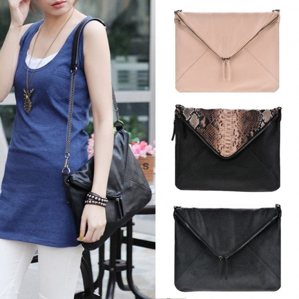 New Women Faux Leather Cool Personality Envelope Clutch Bag Messenger Bag Shoulder Bag