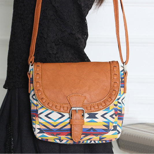 New Fashion Retro Women Canvas Adjustable Strap Geometric Animal Print Small Shoulder Bags Handbag