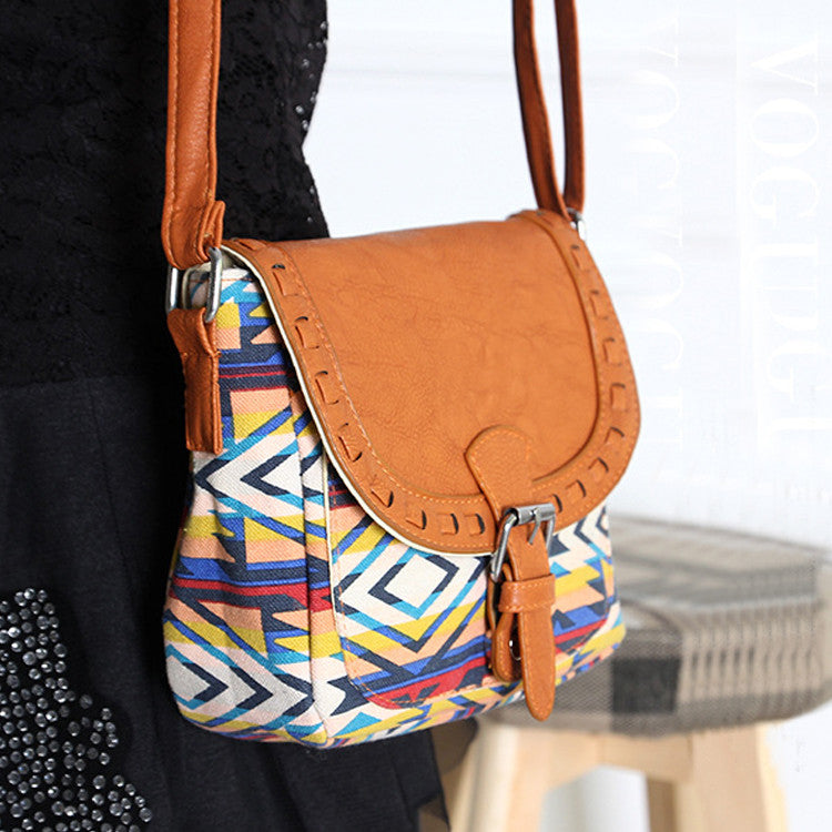 New Fashion Retro Women Canvas Adjustable Strap Geometric Animal Print Small Shoulder Bags Handbag