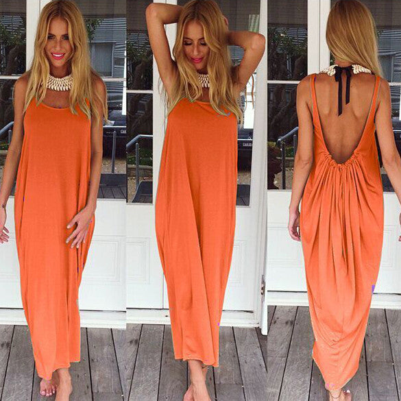 Women Casual Sleeveless Backless Long Dress