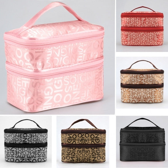 New Women Zipper Double Layered Character Cosmetic Case Makeup Bag