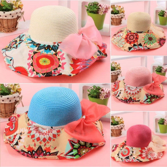 Fashion Women Folding Floral Print Floppy Hat Straw Beach Wide Large Cap Gift