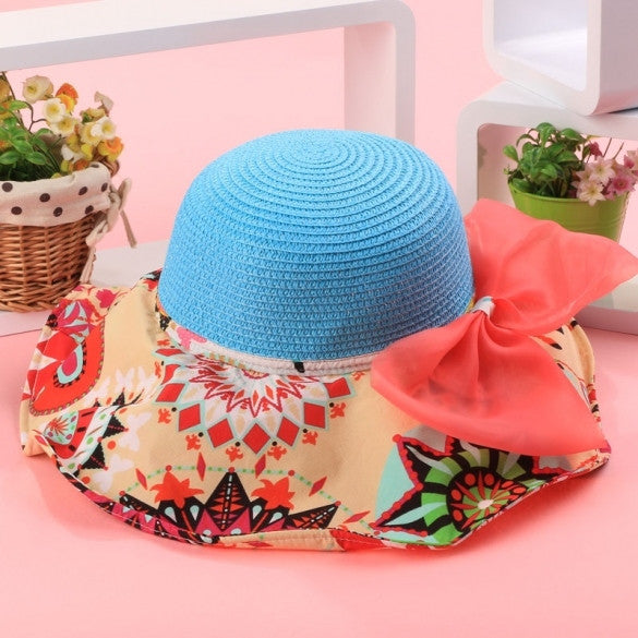 Fashion Women Folding Floral Print Floppy Hat Straw Beach Wide Large Cap Gift