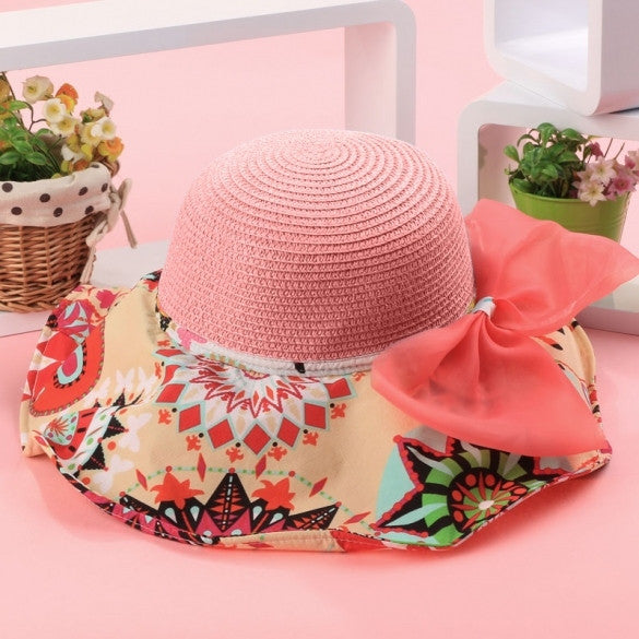 Fashion Women Folding Floral Print Floppy Hat Straw Beach Wide Large Cap Gift