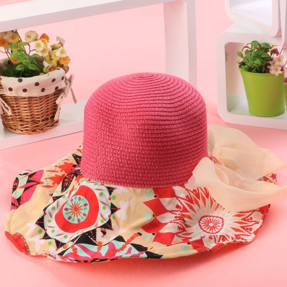 Fashion Women Folding Floral Print Floppy Hat Straw Beach Wide Large Cap Gift