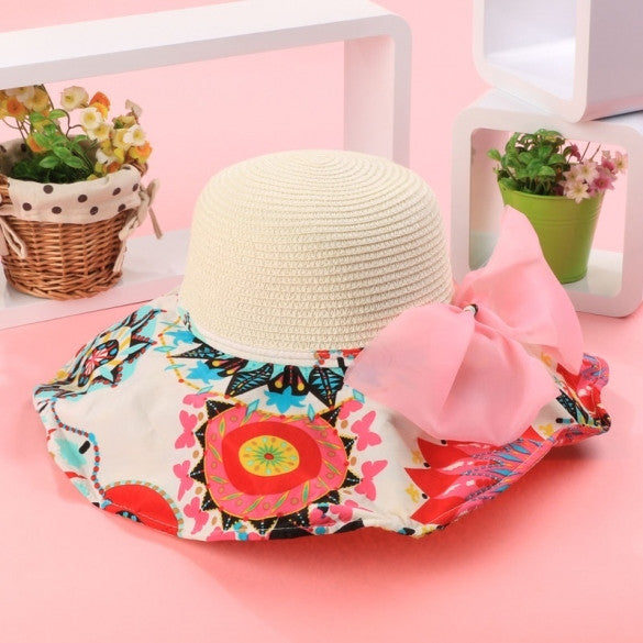 Fashion Women Folding Floral Print Floppy Hat Straw Beach Wide Large Cap Gift