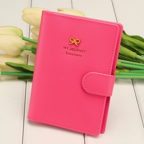 Women Fashion Synthetic Leather Button Candy Color Folded Travel Journ