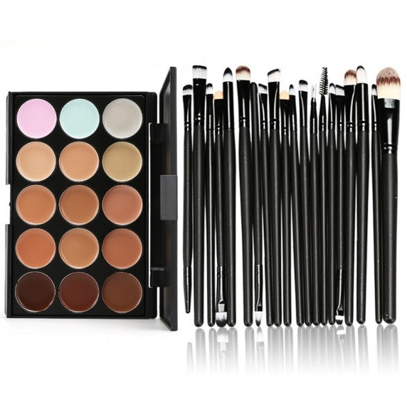 Makeup Cosmetic Concealer Palette 15 Colors Contour Face Cream + 20 PCS Power Brush