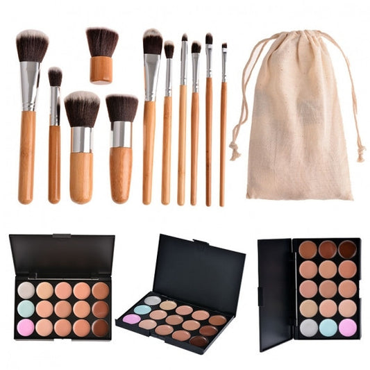 Professional 15 Colors Contour Face Cream Makeup Concealer Palette And 11pcs Brushes Set