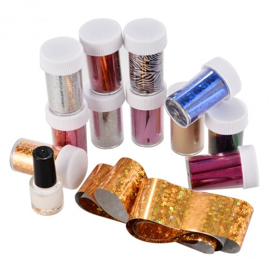 Hot Fashion Practical Nail Art Accessories 12 Colors Transfer Foil Stickers And Glue Set