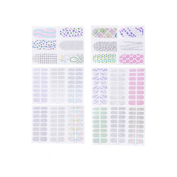 Practical 6 Sheets Fashion Nail Art DIY 3D Rhinestone Sticker Nail Decoration Decal