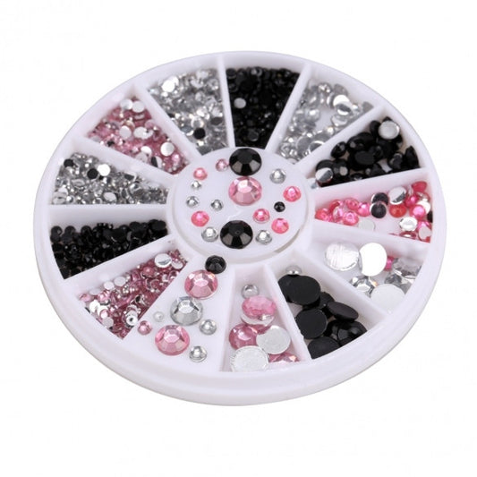 New Acrylic Nail Art Decoration Black White Pink Glitter Rhinestones