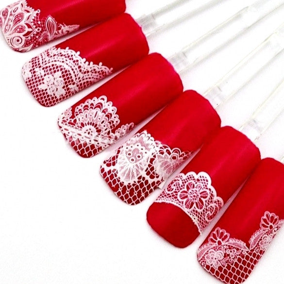 Women Manicure Tool Accessory 3D Lace Design Nail Art Decal Half Nail Sticker Decoration 24 Sheets A Set