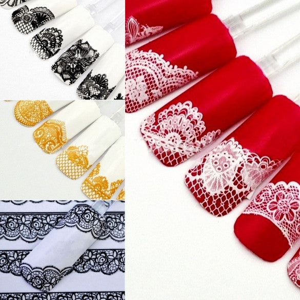 Women Manicure Tool Accessory 3D Lace Design Nail Art Decal Half Nail Sticker Decoration 24 Sheets A Set