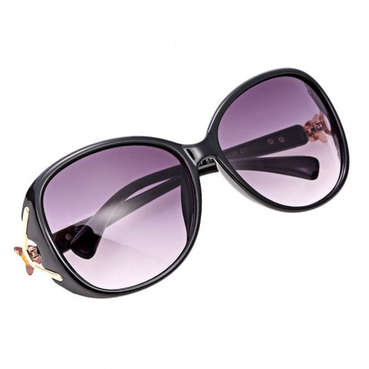 Unisex Oversize Lens Plastic Frame Gold Trim Temple Sunglasses