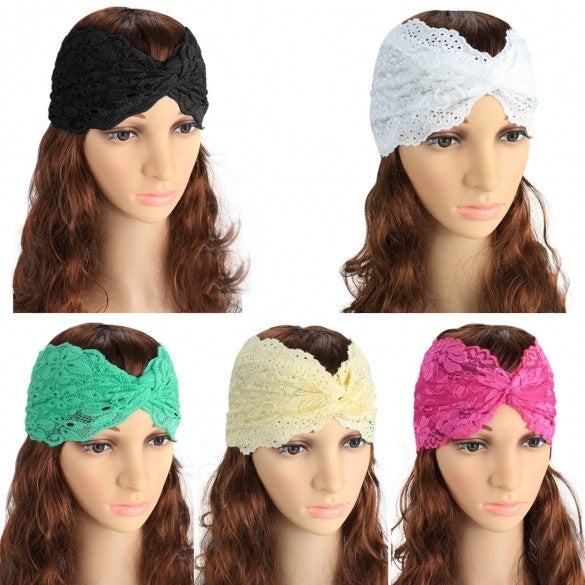 Women Fashion Lace Elastic Twisted Wide Hair Bands Headbands Hair Accessories