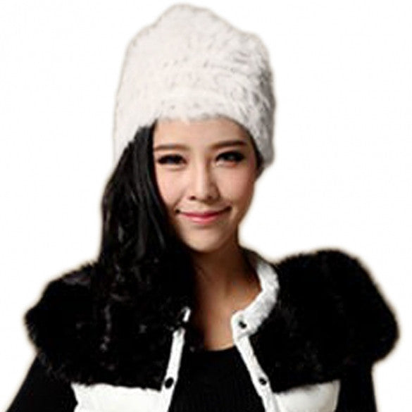 New Fashion Winter Warm Fluffy Fur Hat Head Knitted Beanie Ski Hat