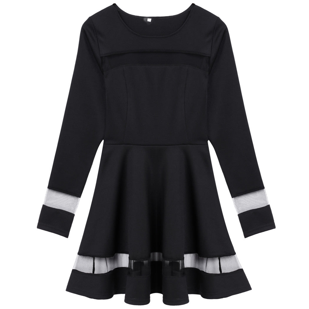 Stylish Women Sexy Long Sleeve High Waist Casual Patchwork Mini Pleated Dress - MeetYoursFashion - 5