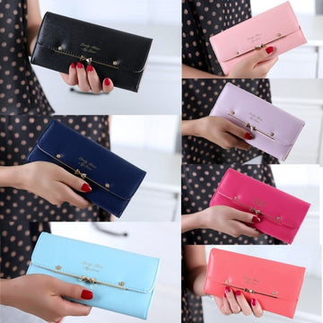 New Fashion Women Elegant PU Leather Weave Design Long Wallet Purse