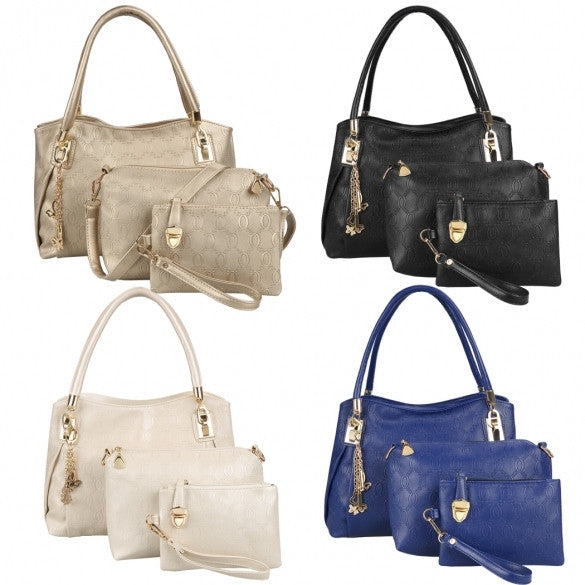 New Fashion Women 3pcs Synthetic Leather Embossing Bag Set