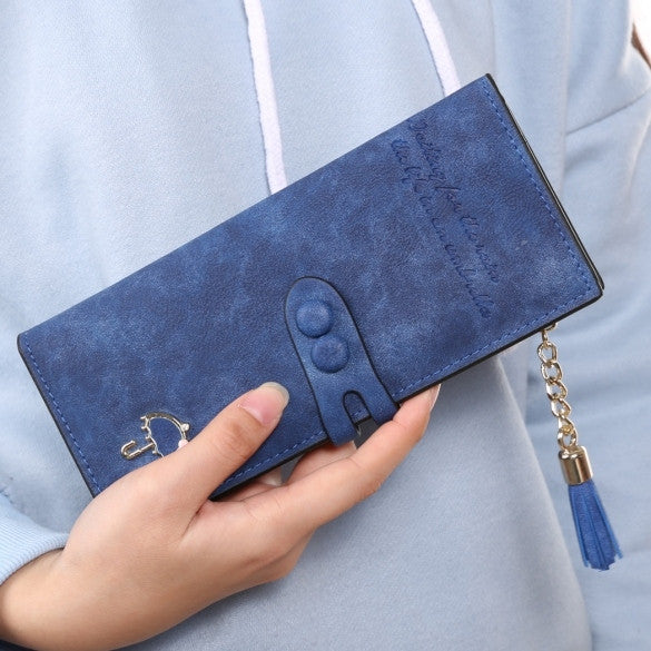 Women Lady Synthetic Leather Card Holder Long Trifold Wallet Clutch Checkbook Tassel Handbag Purse