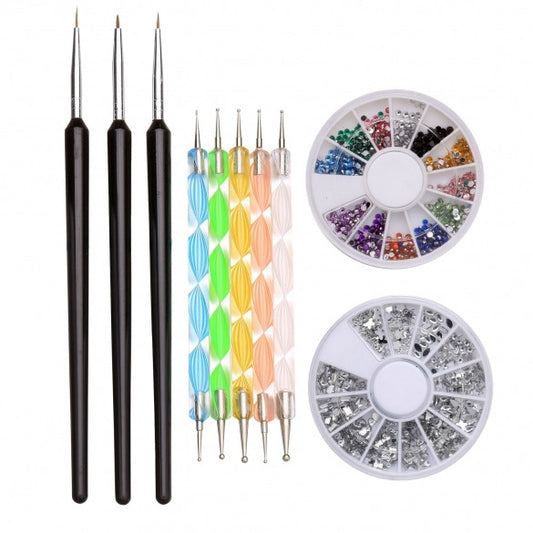 Professional Nail Art Painting Pen Dotting Tools Nail Glitter Rhinestones Decorations Set