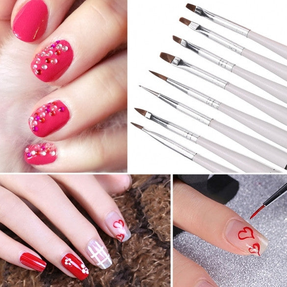 5PCS Double Ended Dotting Pen Marbleizing+ 8PCS Nail Art Brush Tool Kit Set Manicure DIY Tool