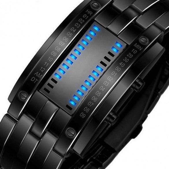 Unisex Men Women Stainless Steel Date Binary Digital LED Bracelet Sport Watches