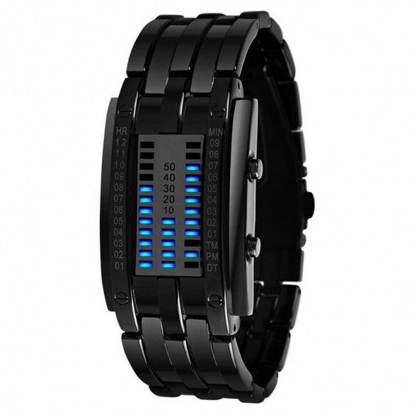 Unisex Men Women Stainless Steel Date Binary Digital LED Bracelet Sport Watches