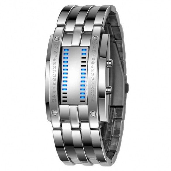 Unisex Men Women Stainless Steel Date Binary Digital LED Bracelet Sport Watches