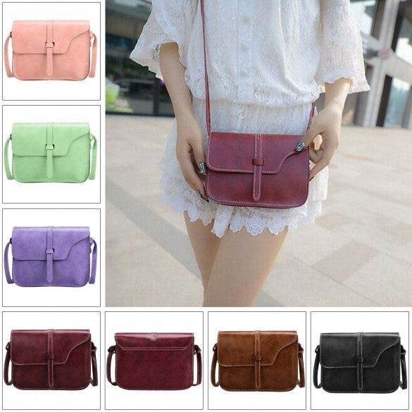 Women Fashion Retro Synthetic Leather Mini Solid Handbag Cross Body Shoulder Bags