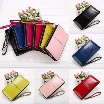 Women Fashion Synthetic Leather Zip Closure Multi-function Wallet Solid Small Handbag Clutch Purse