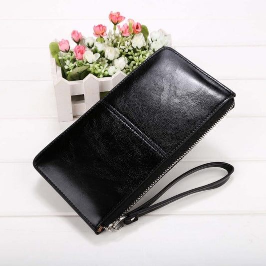 Women Fashion Synthetic Leather Zip Closure Multi-function Wallet Solid Small Handbag Clutch Purse