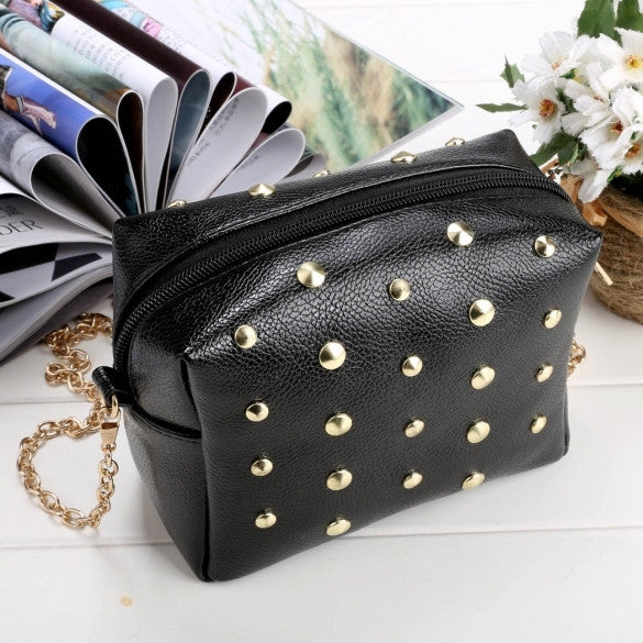 Women Synthetic Leather Shoulder Chain Shoulder Strap Rivet Mini Small Bag Tote