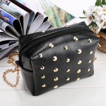 Women Synthetic Leather Shoulder Chain Shoulder Strap Rivet Mini Small Bag Tote