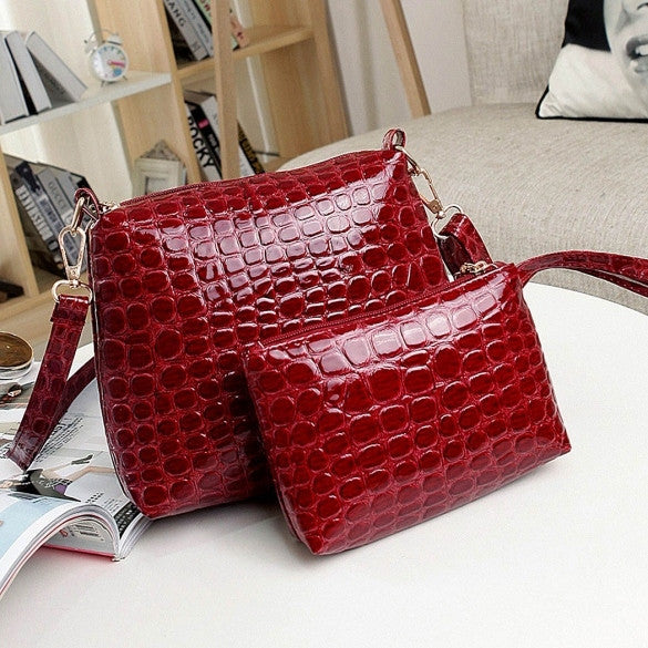 Fashion Women's Artificial Leather Embossed Messenger Bags 2pcs/set Clutch Shoulder/Hand Bag